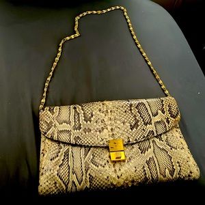 Vintage Cream Black Lou-Ran shoulder clutch snakeskin Gold-Tone Chain Hardware
